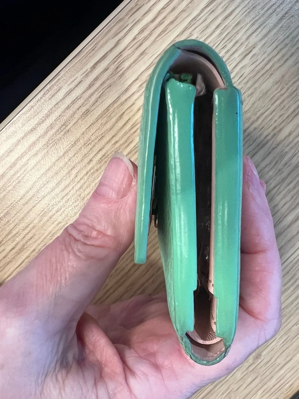 Louis Vuitton Mint Green Pebbled Leather Compact Wallet with LV Hardware